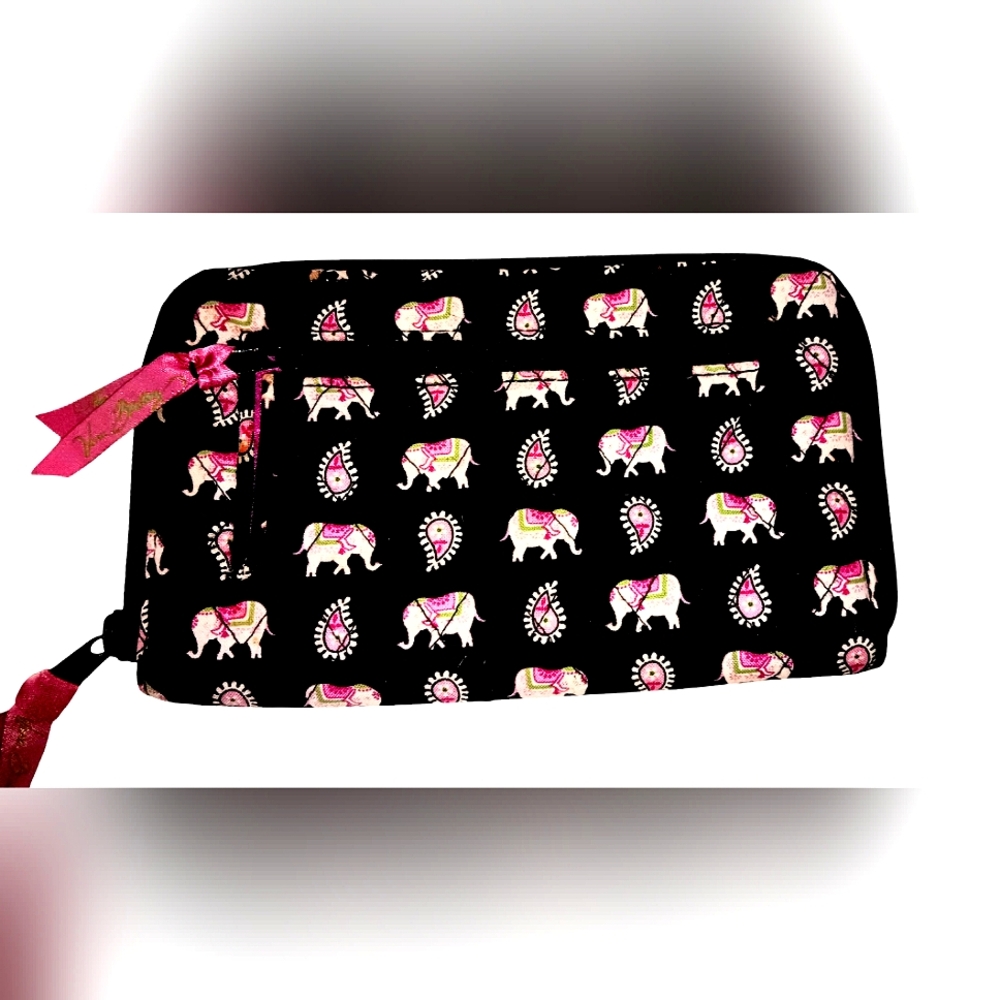 Vera Bradley Boysenberry colors Black with Elephant Pattern Wallet Zip Around